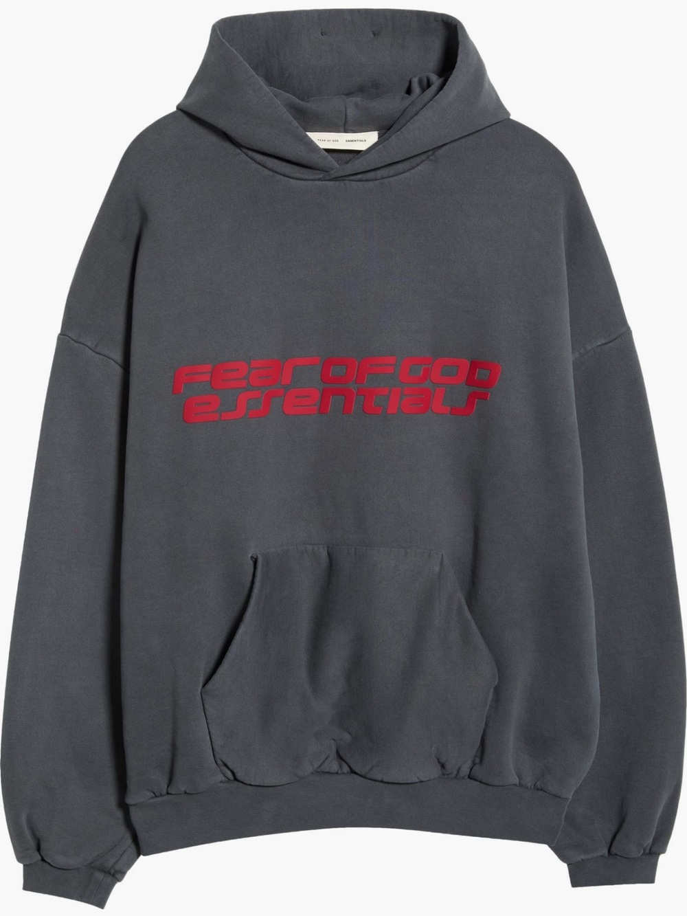 Men's Fear of God Essentials Iron Grey Hoodie with Red Logo